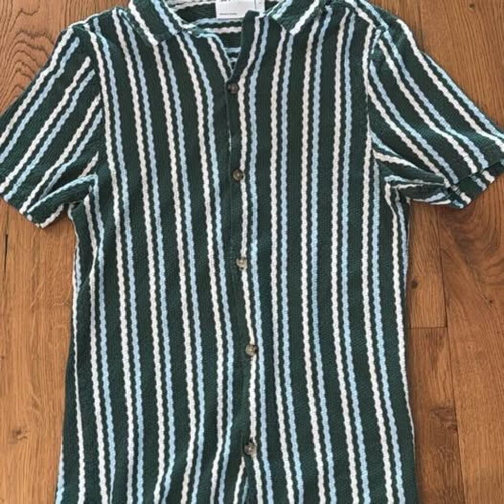 🔥 TULANE Green Wave Knit Striped Shirt – ASOS DESIGN Camp Collar Size small